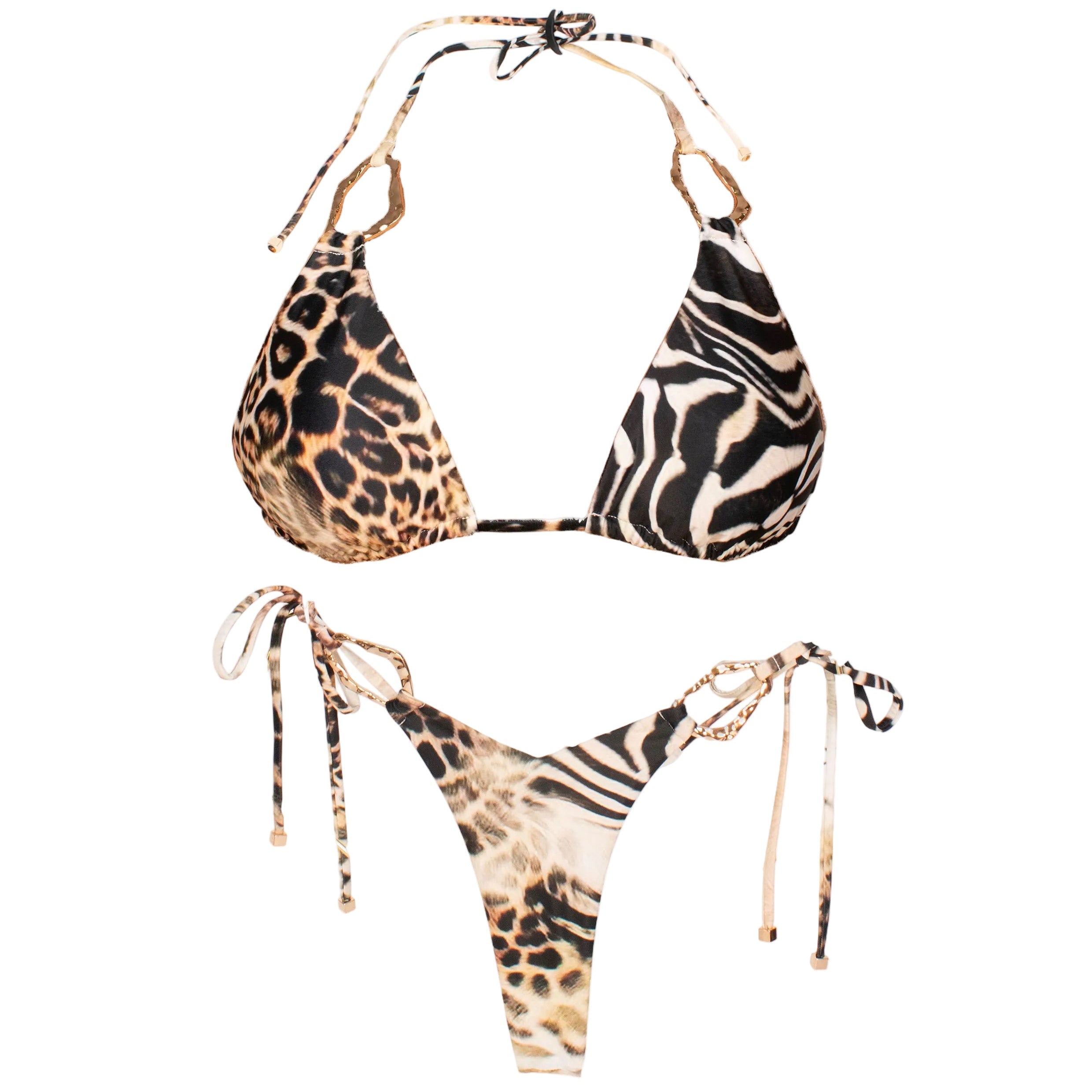 Bikini Mónaco Savage Set en animal print, top sin aros y braguita de tiras — Leonika
